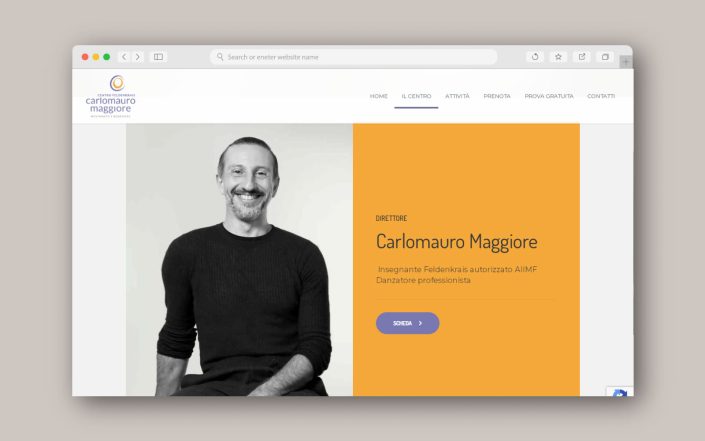 Pagina chi siamo del Centro Feldenkrais Carlomauro Maggiore Branding identity, Logo design, Visual design, Web design: Greta Beneforti