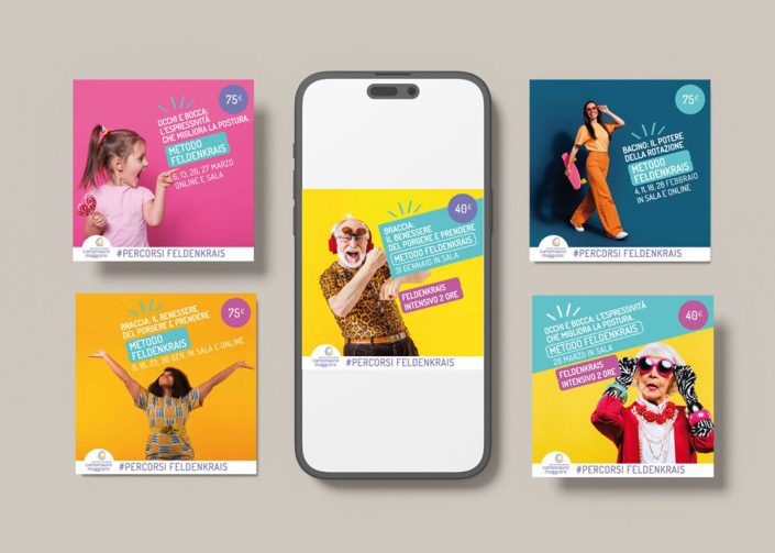 Immagini per social – Centro Feldenkrais Carlomauro Maggiore – Visual design Branding identity, Logo design, Visual design, Web design: Greta Beneforti