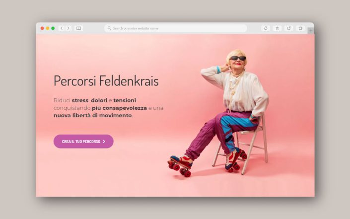 Landing page del progetto Percorsi Feldenkrais del Centro Feldenkrais Carlomauro Maggiore Branding identity, Logo design, Visual design, Web design: Greta Beneforti