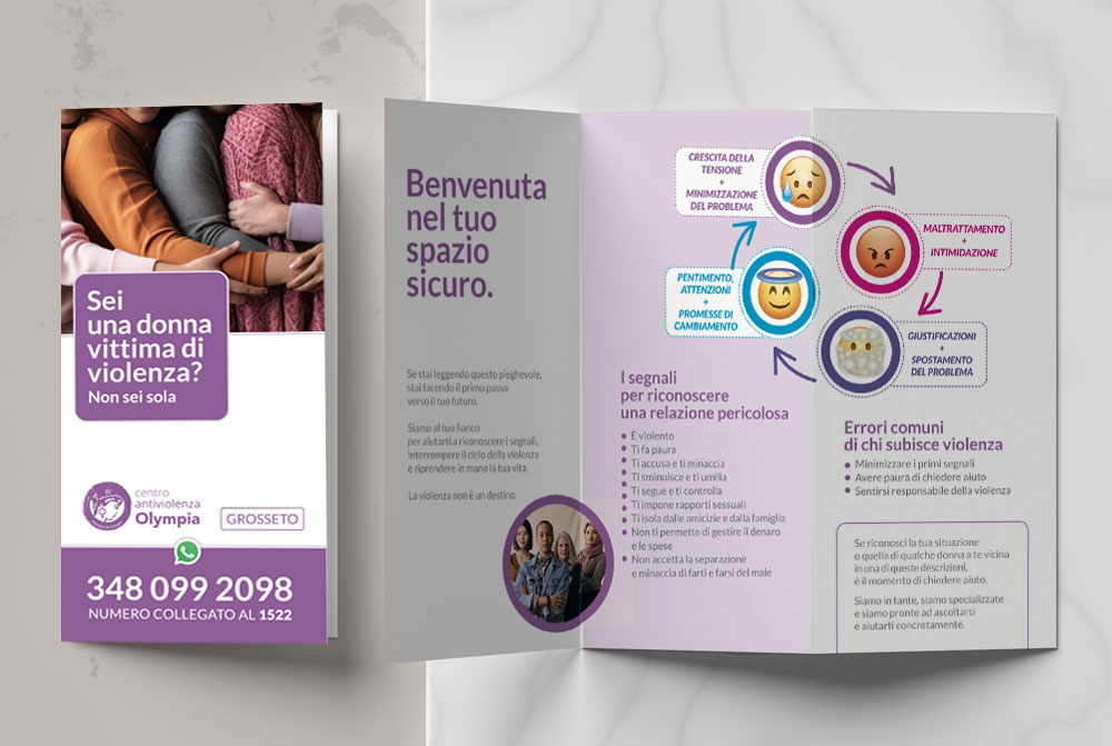 Pieghevole – Olympia de Gourges – Visual design Branding design, Logo design, Visual design, Web design: Greta Beneforti